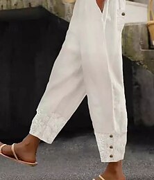 abordables -Pantalons en coton et lin Pantalons baggy Lin comme Couleur unie Chinos Mode Streetwear Basique Longueur chevilles Taille moyenne Unis Poche Taille élastique Confort Extérieur Micro-élastique