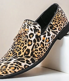 levne -pánské slip-on společenské boty s leopardím vzorem - stylová společenská obuv na taneční párty a speciální akce