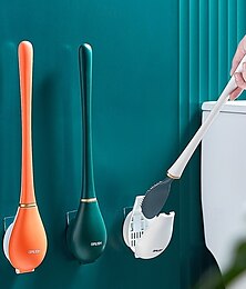 economico -moderno set per la pulizia del water in silicone flessibile, per la casa, con spazzola per la pulizia del water e supporto a parete, set per la pulizia profonda, compatto e nascosto.