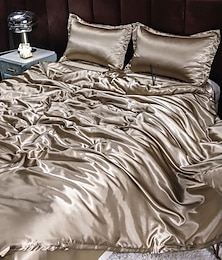abordables -Ensemble de quatre pièces en soie glace double face couleur pure housse de couette soyeuse lit trois pièces literie