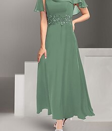 preiswerte -Kleid Mutter der Braut Kleid Elegant Einfach Rundhalsausschnitt knöchellang Polyester Kurzarm mit Spitze einfarbiger Farbe