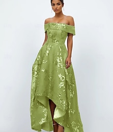 abordables -Vestidos de Cóctel A-Line Elegante Vestido Formal Boda Longitud de Tobillo Sin Mangas Hombros Descubiertos Bolsa Tul con Bolsa Vestido Invitada de Boda