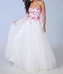 economico -Abiti da sposa a palla senza spalline senza maniche lunghezza pavimento tulle con pieghe e applicazioni