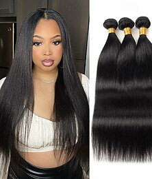 baratos -3 pacotes de cabelo humano brasileiro extensões de cabelo liso cabelo humano 8-28 polegadas 300g