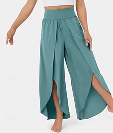 abordables -Femmes Slacks Pantalons Occasionnel Longueur complète Naturel Uni Taille Élastique Fendu Confortable Extérieur Sortir Carmin Rouge foncé Vert forêt Bleu ciel clair Été Coupe régulière