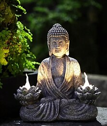 preiswerte -1 Stück solarbetriebene Meditations-Buddha-Statue für den Innen- und Außenbereich, Hausgarten-Dekoration, Lampe, Zen-Statue-Lichter