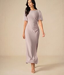 economico -Per donna Abito maxi Tubino Elegante Festa Matrimonio Feste Ospite di nozze Tinta unica Manica Corta Girocollo Rosa Estate Primavera Autunno