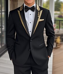 economico -Uomo Balli di fine anno Matrimonio autunnale Abiti da festa Nero Moda Lusso Tinta unita Vestibilità standard 3 pezzi Monopetto Due Bottoni