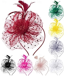 economico -Cappello da cerimonia con velo, fascia per capelli, per feste da donna, in rete con fiori.
