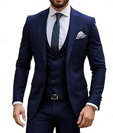 economico -Completi da lavoro da uomo Completi per il ritorno a casa Bordeaux Blu navy Moda cravatta nera formale Colore uniforme Vestibilità standard 3 pezzi a due bottoni