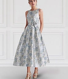 billiga -Jacquard Blommig A-linjig Cocktail Klänningar Elegant Klänning Formell Bröllop Ankellängd Ärmlös Crew Neck Nylon med Blommönster Ficka Bröllop Gäst Klänning 2025