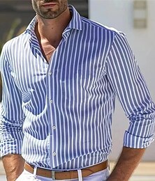 economico -Per uomo Camicia Camicia Estiva Camicia casual Camicia da Spiaggia Camicia con Bottoni Rosa chiaro Giallo Verde chiaro Rosso Verde Manica Lunga Strisce e Quadri Bavero Vacanza Camicia hawaiana