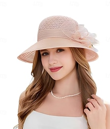 economico -Cappelli derby da donna 2025, cappello da pescatore in organza con fiori per il tè, eleganti abiti da domenica pomeriggio di Pasqua.