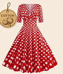 economico -Abito svasato in cotone a pois anni '50 abito svasato abito retrò vintage anni '50 costume da donna abito midi manica 3/4