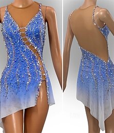 preiswerte -Eiskunstlaufkleid Damen Mädchen Eislaufen Kleid Himmelblau Patchwork Asymmetrischer Saum Spandex Netzstoff Hohe Elastizität Training Wettbewerb Eiskunstlaufkleidung Klassisch Kristall / Strass