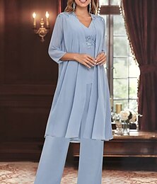 billiga -Frack Klänning till brudens mor Bröllopsgäst Elegant Enkel V-hals Golvlång Polyester Långärmad med Enfärgat 2025