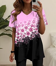 abordables -Conjuntos de moda de camiseta y pantalones cortos de 2 piezas de mujer de manga corta cuello en V estampado floral gráfico casual diario rosa azul verde verano ajuste regular