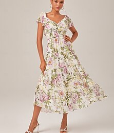 levne -Dámské Šifonové šaty Maxi šaty Žlutá Léto Srdcový výstřih Elegantní prázdniny Módní S M L