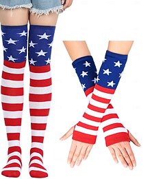 abordables -4 medias altas hasta el muslo con estampado de bandera para fiesta del Día de la Independencia, calcetines por encima de la rodilla para mujer. &medias
