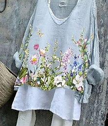 economico -Per donna Blusa Floreale Grafico Elegante Casual Manica 3/4 Scollo a V Top Regolari Quotidiano Bianco Rosa Blu Viola Verde Estate Primavera