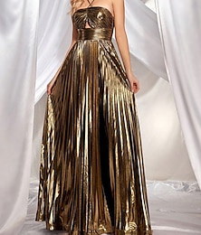 abordables -Ligne A Robes de Quinceanera Élégant Robe Mariage robe demoiselle d honneur Longueur au sol Sans manches Sans bretelles Polyester Dos nu avec Fente 2025