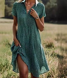 preiswerte -Damen Polka Dot Rüschen Saum Hemdkragen Minikleid Casual Täglich Kurzarm Sommer