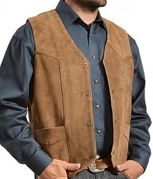 billiga -Herr Väst Gilet Semester Dagligen Datum Mode Ledigt Vår Höst Knappar Ficka Polyester Bekväm Slät Enkelknäppt med Ett Knapphål V-hals Normal Svart Kamel Väst