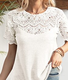 economico -Per donna Blusa Top in pizzo Semplice Casual Manica Corta Girocollo Top Regolari Quotidiano Ferie Uscire Pizzo Nero Bianco Viola Estate