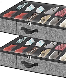 economico -Confezione da 2 organizer per scarpe sottoletto, 24 scomparti, soluzione per riporre le scarpe sottoletto con finestra trasparente, contenitore in tessuto traspirante e pieghevole con maniglie