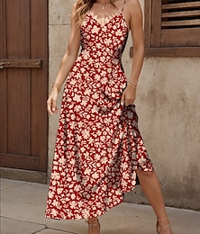 abordables -Femmes Robe maxi Robe trapèze Robe d'été Robe Nuisette Élégant Vacances Occasionnel Coupe régulière Fleuri Graphique Sans manches Col en V Bretelles spaghetti Rouge Bleu Violet Vert Été Printemps