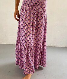 olcso -Női Szoknya Csehország Alkalmi Boho Maxi Közepes derekú Szoknyák Virágos Nyomtatott Mikroelasztikus Vakáció Utca Sötétrózsaszín Bíbor Fukszia Narancssárga Nyár Poliészter