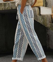 abordables -Femmes Pantalon en coton et lin Slacks Occasionnel Longueur complète Naturel Fleuri Avec Poches Impression Conception à cordon élastique Confortable Rue Sortir Gris noir Magenta Rouge foncé Bleu de