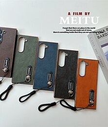 זול -טלפון מגן עבור סמסונג גלקסי קיפול Z 6 Z Fold 5 Z Fold 4 Z Fold 3 כיסוי אחורי עם שרוך עמיד בזעזועים רטרו PC עור PU