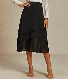 preiswerte -Damen A-Linie Elegant Midi Hohe Taille Röcke Einfach Unregelmäßiger Saum Chiffon Unelastisch Lässig Täglich Schwarz Sommer Chiffon