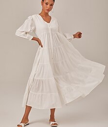 economico -Per donna Abito largo Abbigliamento da resort Bianco Manica lunga Tinta unita / tinta unita Lungo Primavera & Autunno A V Stile da spiaggia Da mare XS S M