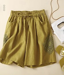 abordables -Femmes Short inspiré du lin Shorts Slacks Streetwear Occasionnel Court Naturel Uni Avec Poches Conception à cordon élastique Confortable Rue Fête Décontracté Quotidien Noir Jaune Bleu Orange Été