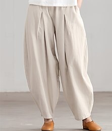 economico -Per donna Pantaloni in cotone e lino Pantaloni harem Moda Streetwear Comfort Lunghezza intera Misura del girovita medio Semplice Tasca Elastico in vita Comodo All'aperto Confortevole Streetwear