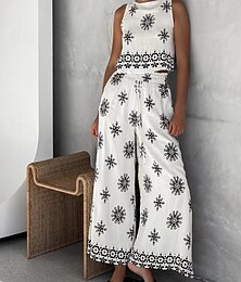 economico -Set Donna 2 Pezzi Moda Streetwear Quotidiano Pantaloni Maniche Senza Maniche Collo a Giro Stampa Grafica Paisley Coulisse Vacanza Casual Quotidiano Bianco Estate Vestibilità Larga