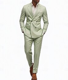 economico -Uomo Matrimonio Casuale Completi Verde salvia Moda Tinta unita Vestibilità standard 2 pezzi Doppiopetto a sei bottoni