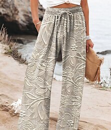 abordables -Mujer Perneras anchas Chinos Pantalones anchos Vacaciones Vintage Moda Longitud total Alta cintura Floral Graphic Estampado Mantiene abrigado Transpirable Suave Microelástico Vacaciones Calle Casual
