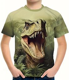 billige -Gutt 3D Dinosaur T skjorte T-skjorte Kortermet Sommer Vår Mote Grunnleggende Barn 4-12 år Crew-hals utendørs Avslappet Daglig Normal