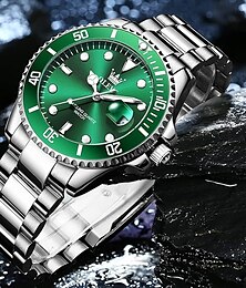 abordables -OLEVS Relojes de Cuarzo para Hombre Marca de Lujo Negocios Impermeable Luminiscente Esfera Grande Relojes de Pulsera para Hombre Reloj de Acero Inoxidable