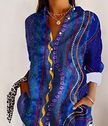 economico -Camicia da donna con maniche lunghe blouse a bottoni grafica geometrica casual colletto top regolari lavoro quotidiano bottoni stampa blu viola fucsia verde primavera autunno inverno