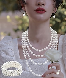 abordables -Ensembles de bijoux de mariée 1 ensemble imitation perle strass 1 bague boucles d'oreilles collier bracelets ensemble de bijoux élégant pour femme pour mariage occasion spéciale fête tenue de soirée