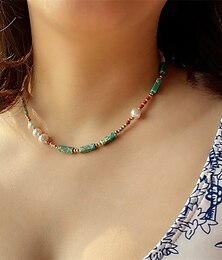 economico -1 pezzo Collana For Per donna Blu Verde Streetwear Quotidiano Perla Lega Fatto a mano