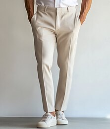 preiswerte -Herren Leinenhose Anzughose Sommer gerades Bein einfarbig atmungsaktiv lässig Urlaubsmode himmelblau hellgrau beige