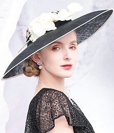 economico -Cappelli Lino Bombetta / Cappello a cloche Cappello a secchiello Cappello da Sole Matrimonio Tè Lusso Matrimonio Con Piuma Floreale Copricapo Copricapo