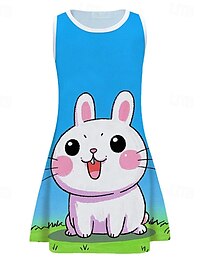 preiswerte -Mädchen' 3D Kaninchen Kleid Ärmellos Sommer Frühling Urlaub Täglich Ferien Prinzessin Schön Süß Kinder 4-12 Jahre Freizeitkleid A Linie Kleid Knielang Normale Passform
