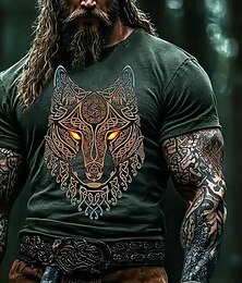 halpa -Miesten Susi Viikinki T-paita Lyhythihainen T-paita 3D-tulostus Tiukka pyöreä kaula-aukko Pyöreä kaula-aukko Paita Muoti Etninen Katu Kausaliteetti Päivittäin Sininen Purppura Ruskea Kesä Kevät