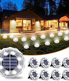 billiga -solar markljus utomhus, 8 led solar skiva lampor ip65 vattentäta platta solar lampor, gångvägsljus soldrivna för trädgård gräsmatta uteplats gård väg landskap, kall vit